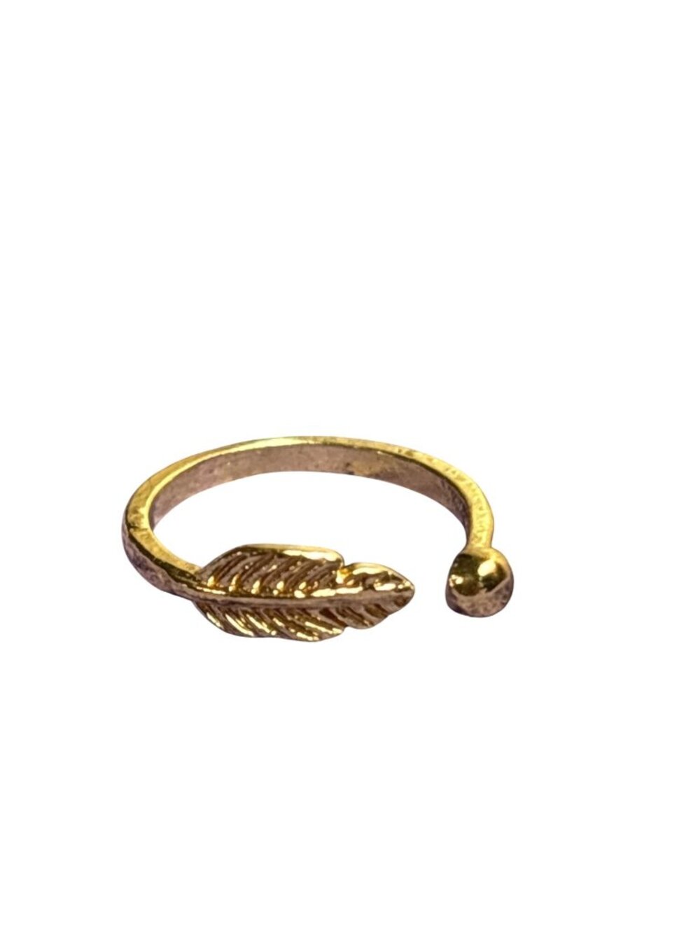 Tiny Goldtone Feather Adjustable Ring